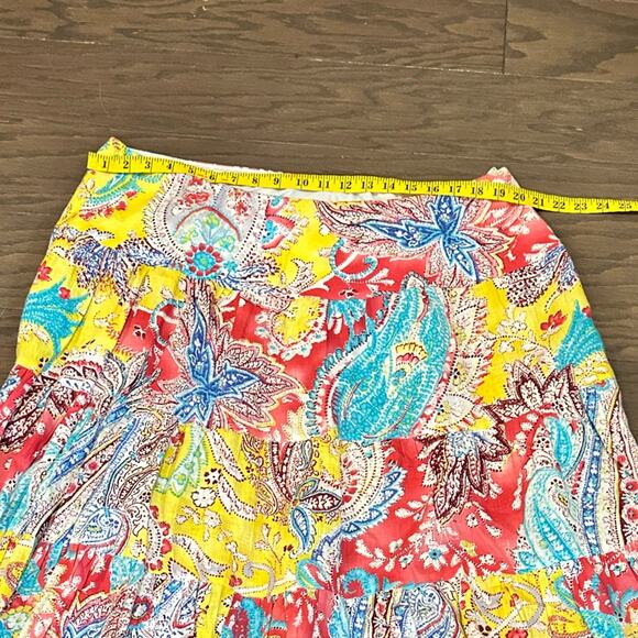 Ralph Lauren - Lauren  Tiered Linen Midi Skirt - Paisley Boho Print Size XL - Picture 4 of 7